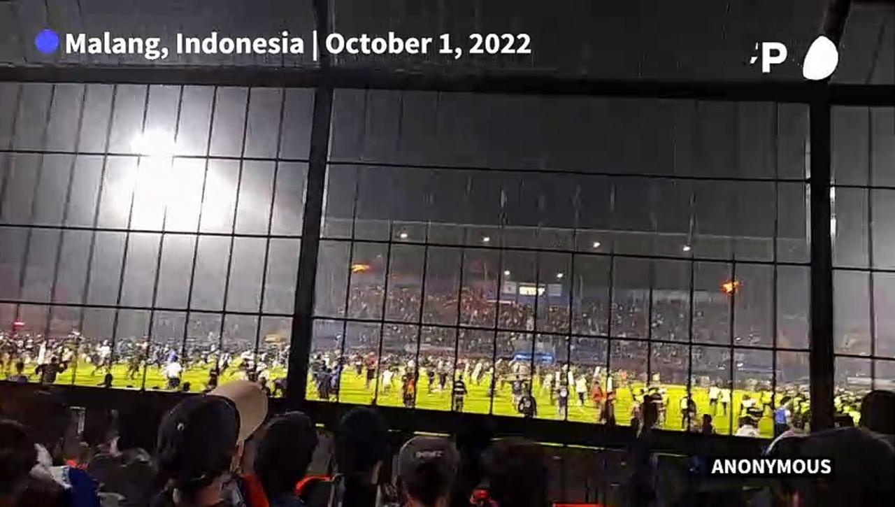 Dramatic footage from inside stadium during Indonesia's football disaster