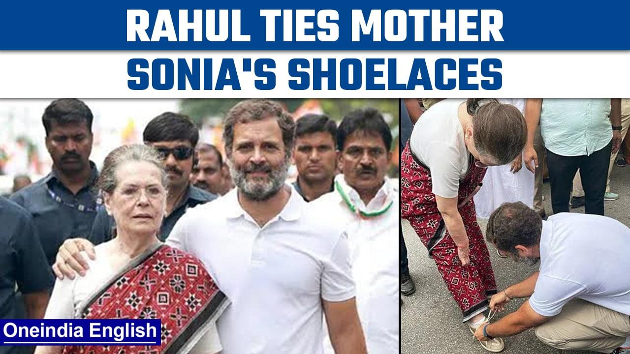 Bharat Jodo Yatra: Rahul Gandhi ties shoelaces of mother Sonia Gandhi, watch | Oneindia news * news