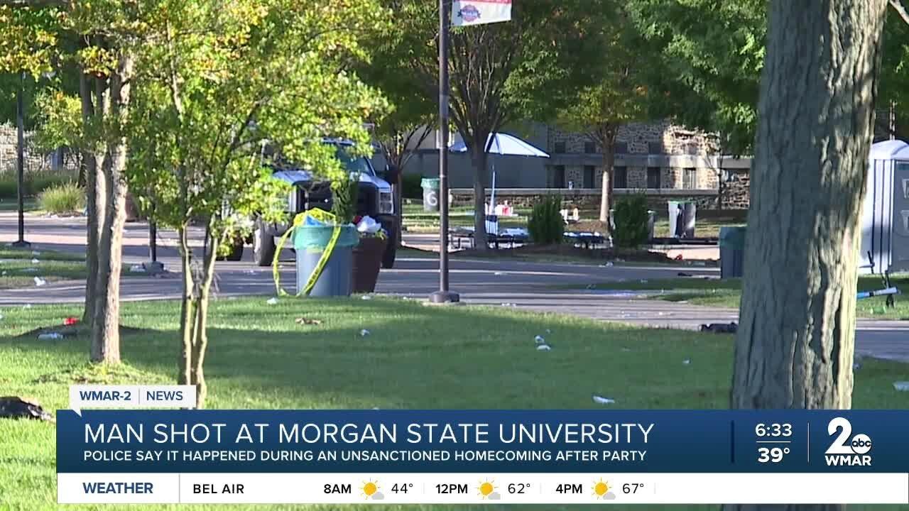 A shooting during a homecoming party at Morgan State left a 20-year-old injured