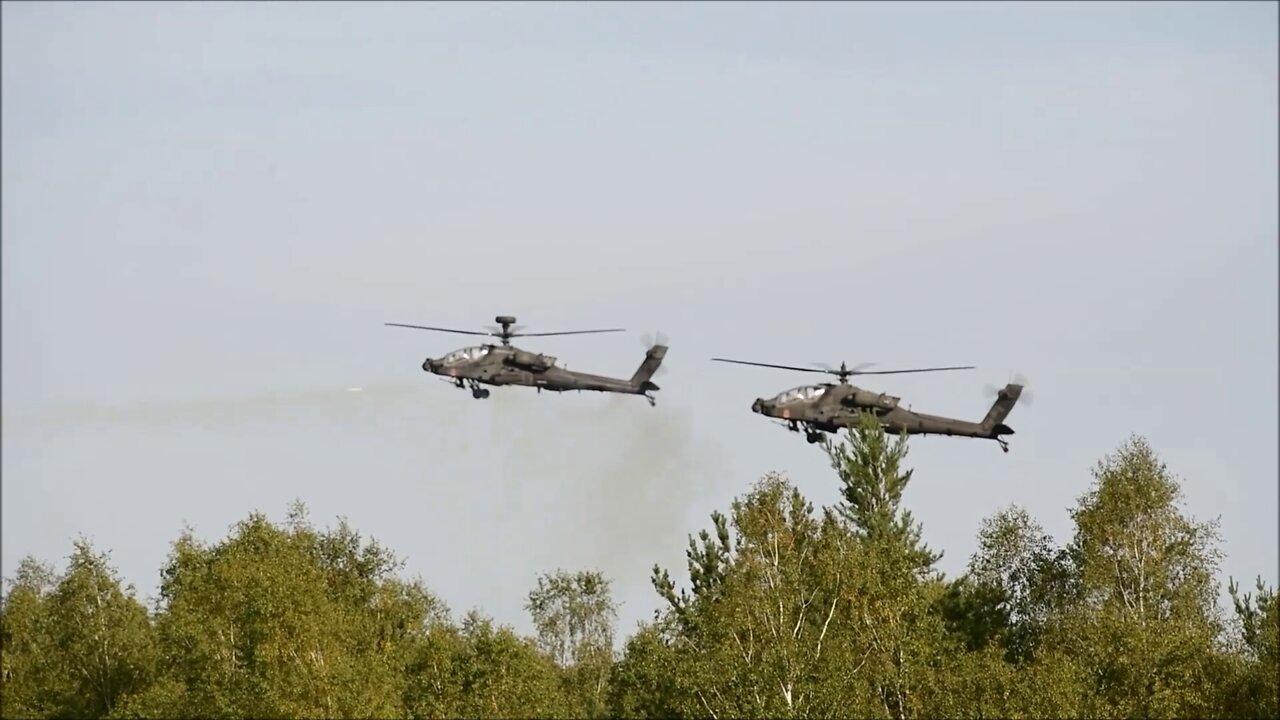 Apache Helicopters Provide Fire Support for U.S. Army Paratroopers