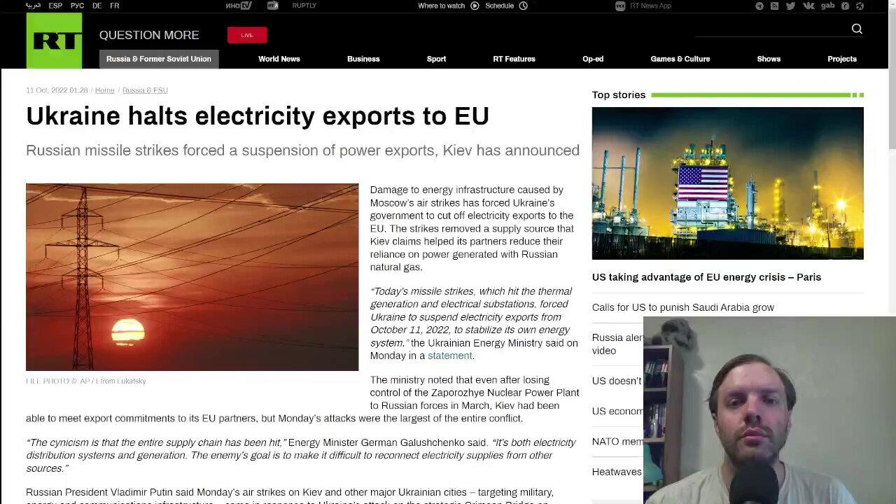 Ukraine halts electricity exports, begins rolling blackouts, US taking advantage of EU crisis