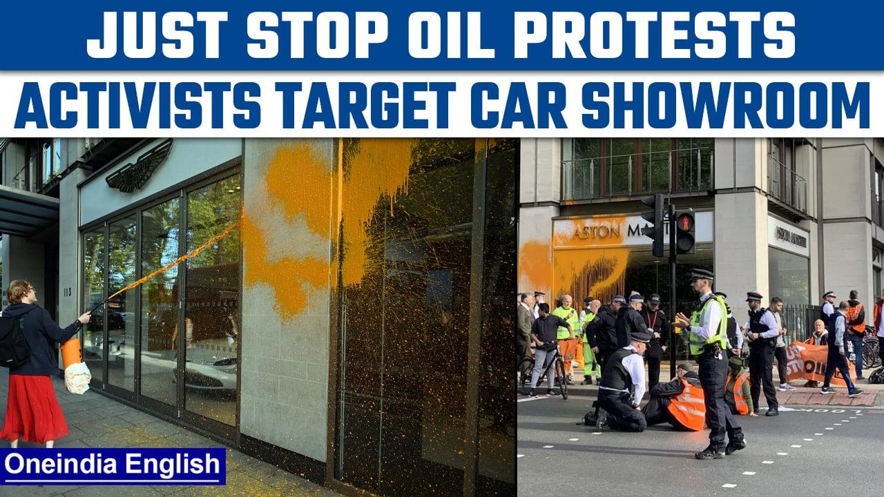 Just Stop Oil activists spray paint on Aston Martin showroom in London |Oneindia News *International