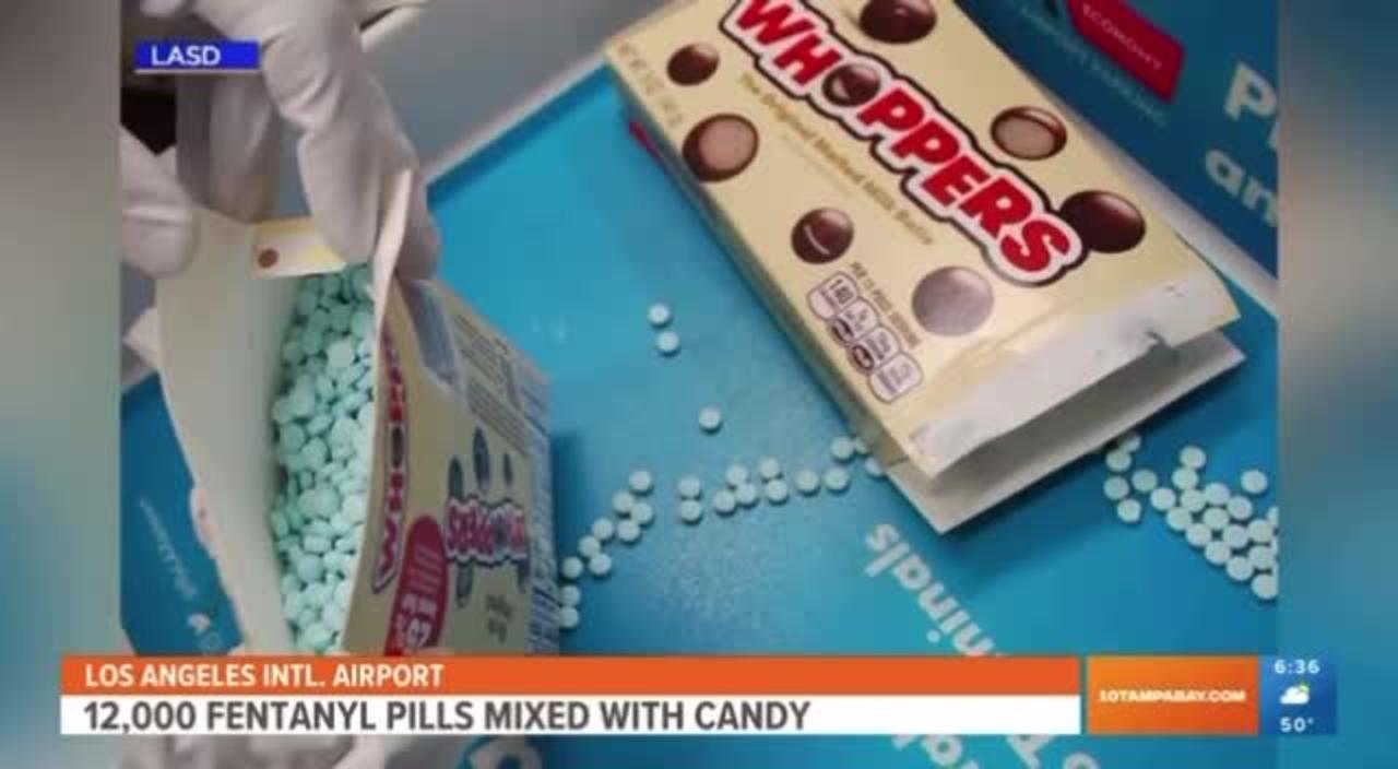 Fentanyl pills disguised in candy bags seized at LA airport.
