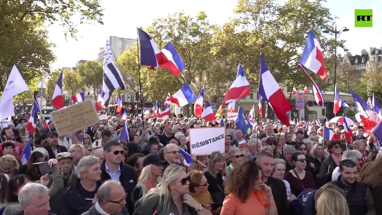 Les Patriotes party supporters rally in Paris against NATO and sanctions on Russia