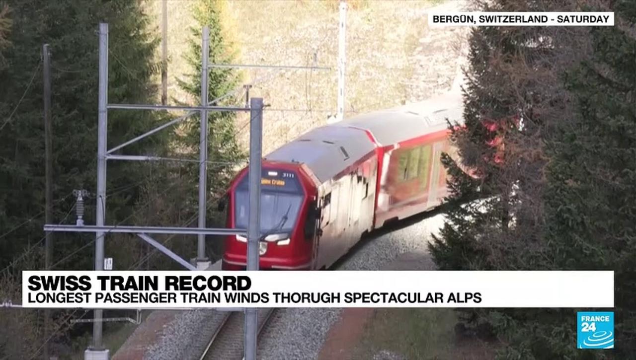 Like clockwork: World's longest passenger train winds through Swiss Alps