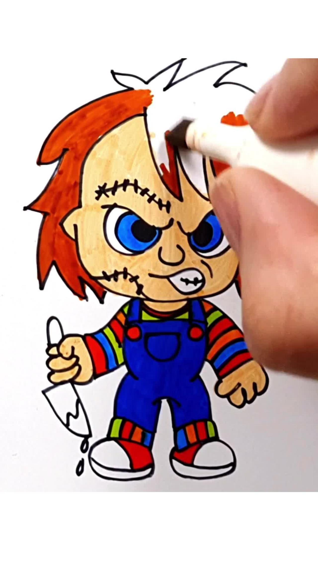 How to draw and paint Chucky from Child's One News Page VIDEO