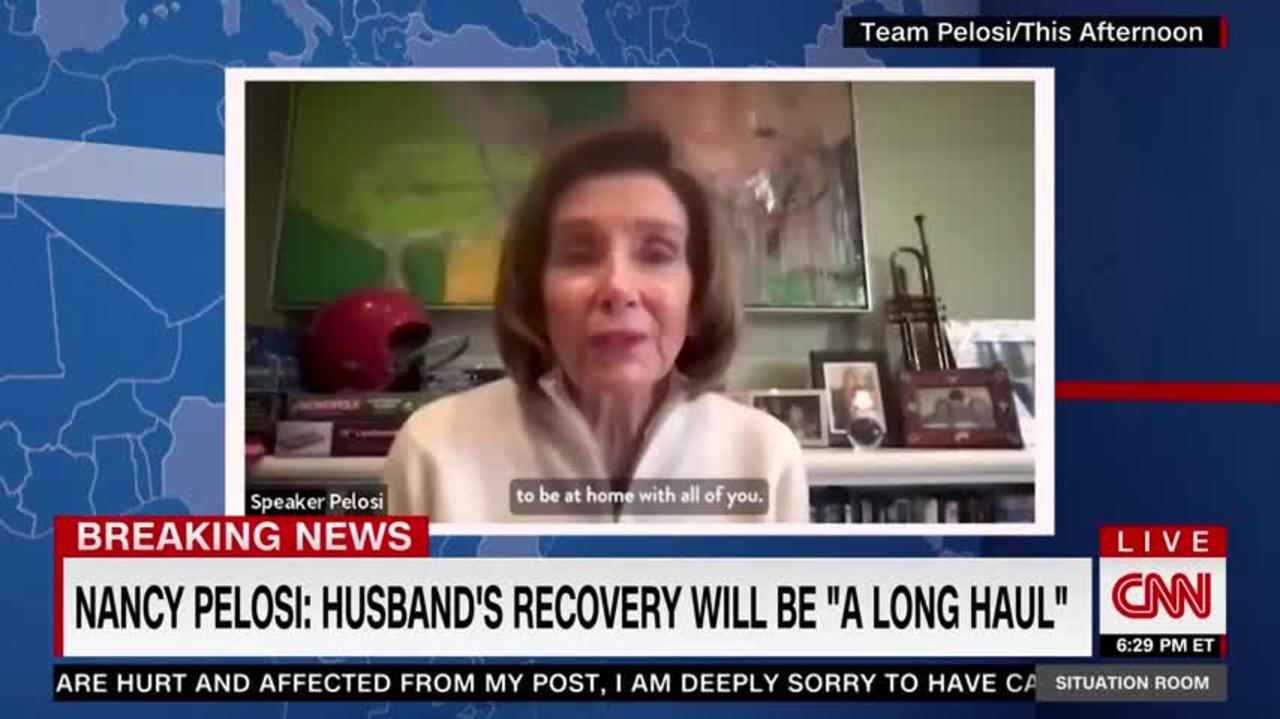 Nancy Pelosi releases first public on-camera comments since husband's attack.