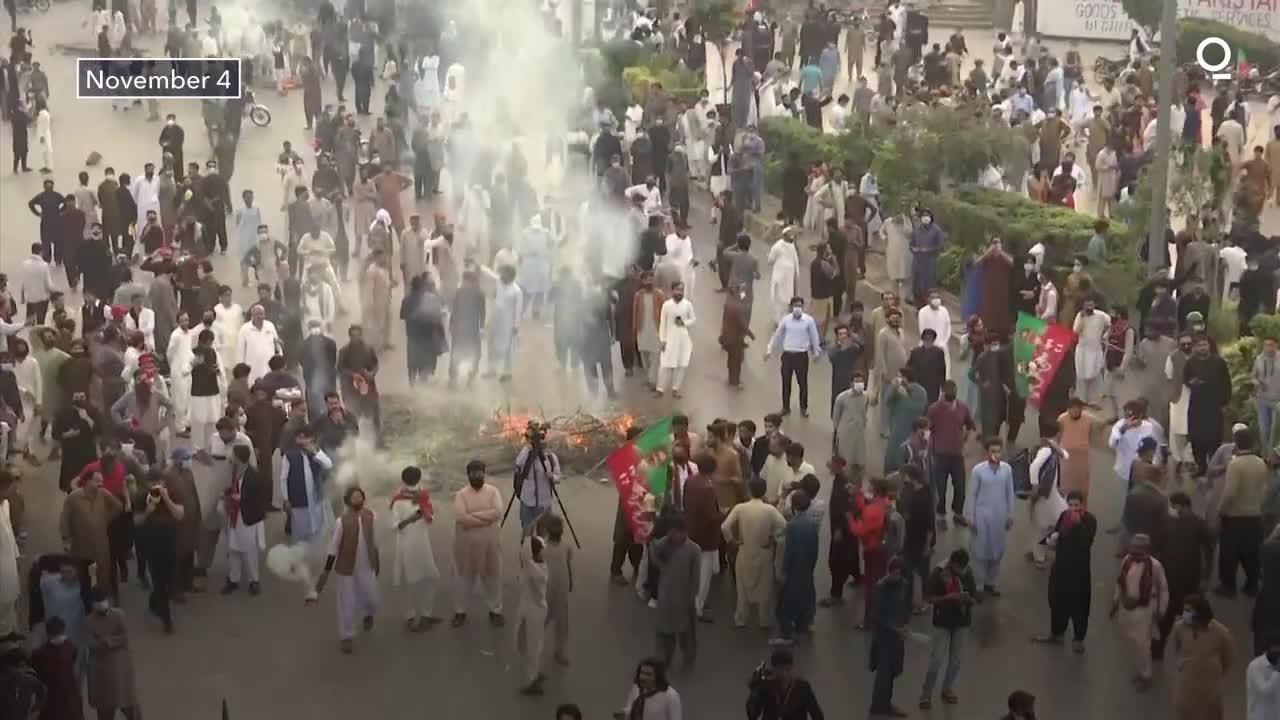 Pakistan Protests Turn Violent as Fire Tear Gas on Kahn Supporters