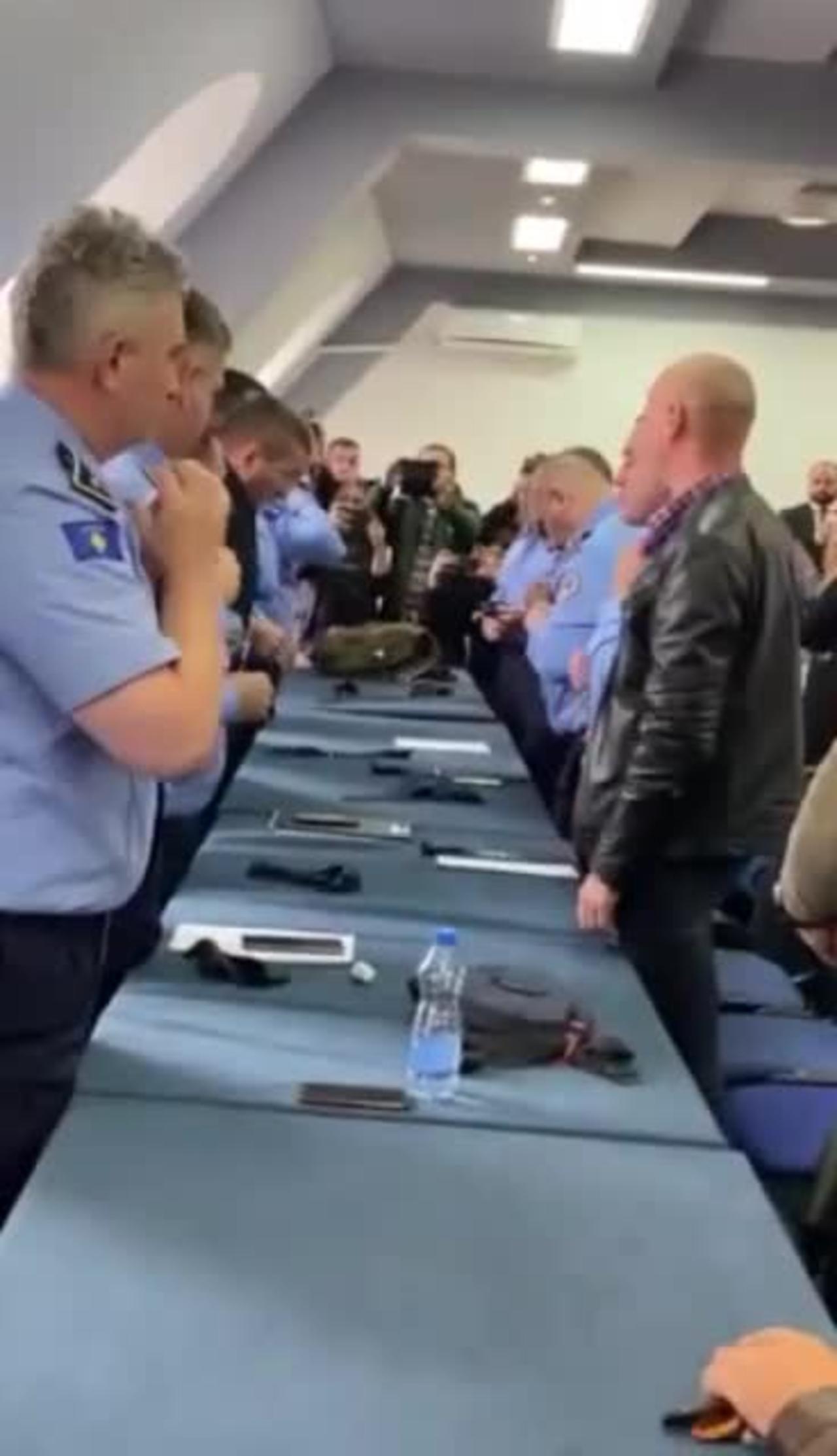 Serb police Province of Kosovo and Metohija take off their uniforms in protest