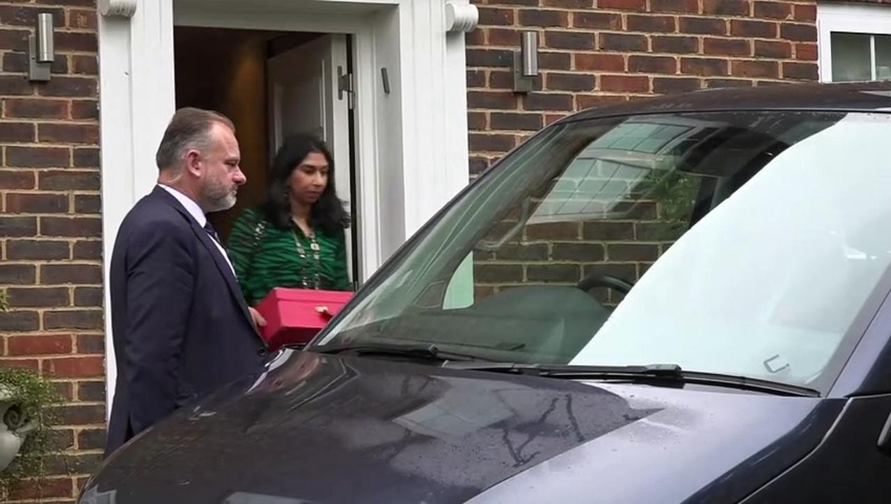 Home Secretary Suella Braverman questioned outside her home