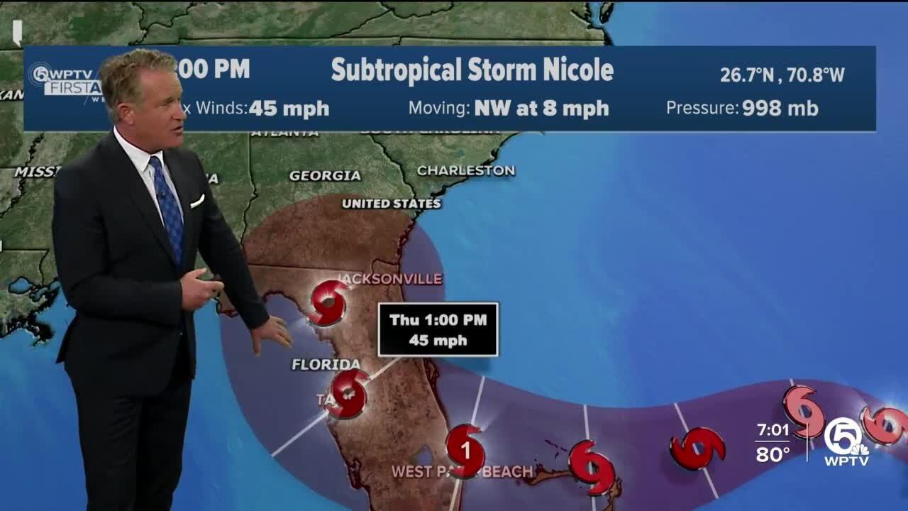 ubtropical Storm Nicole track, 7 p.m. advisory for Nov. 7, 2022