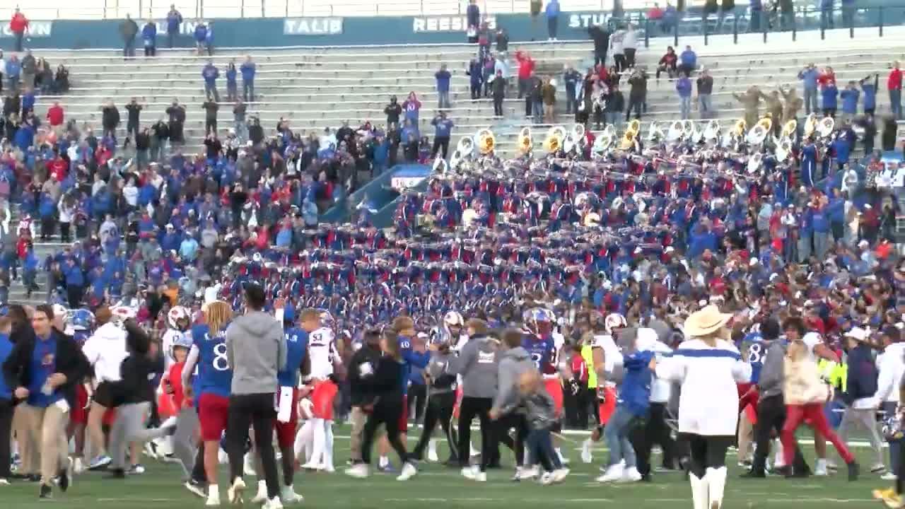 Kansas football fans tear down goalpost after win over Oklahoma State