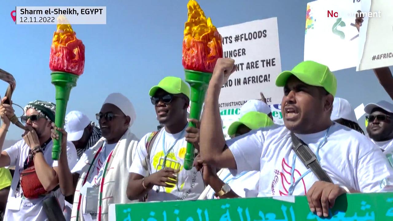 Watch: Activists stage COP27 protest for climate justice in Africa