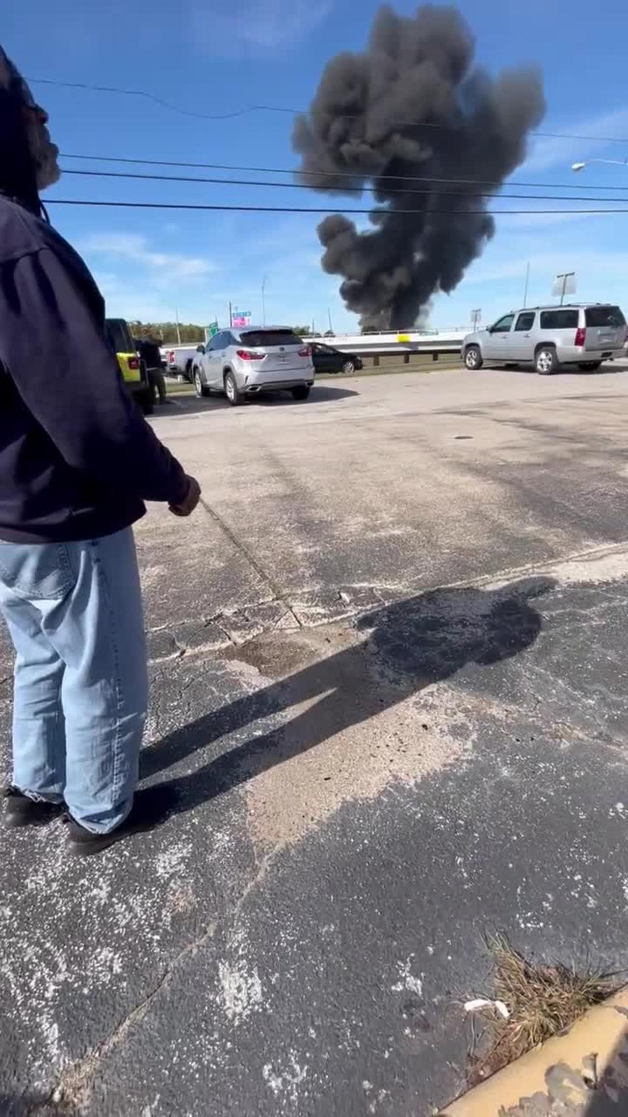 Fiery footage of two planes colliding in mid-air during the Wings Over Dallas WWII Airshow.