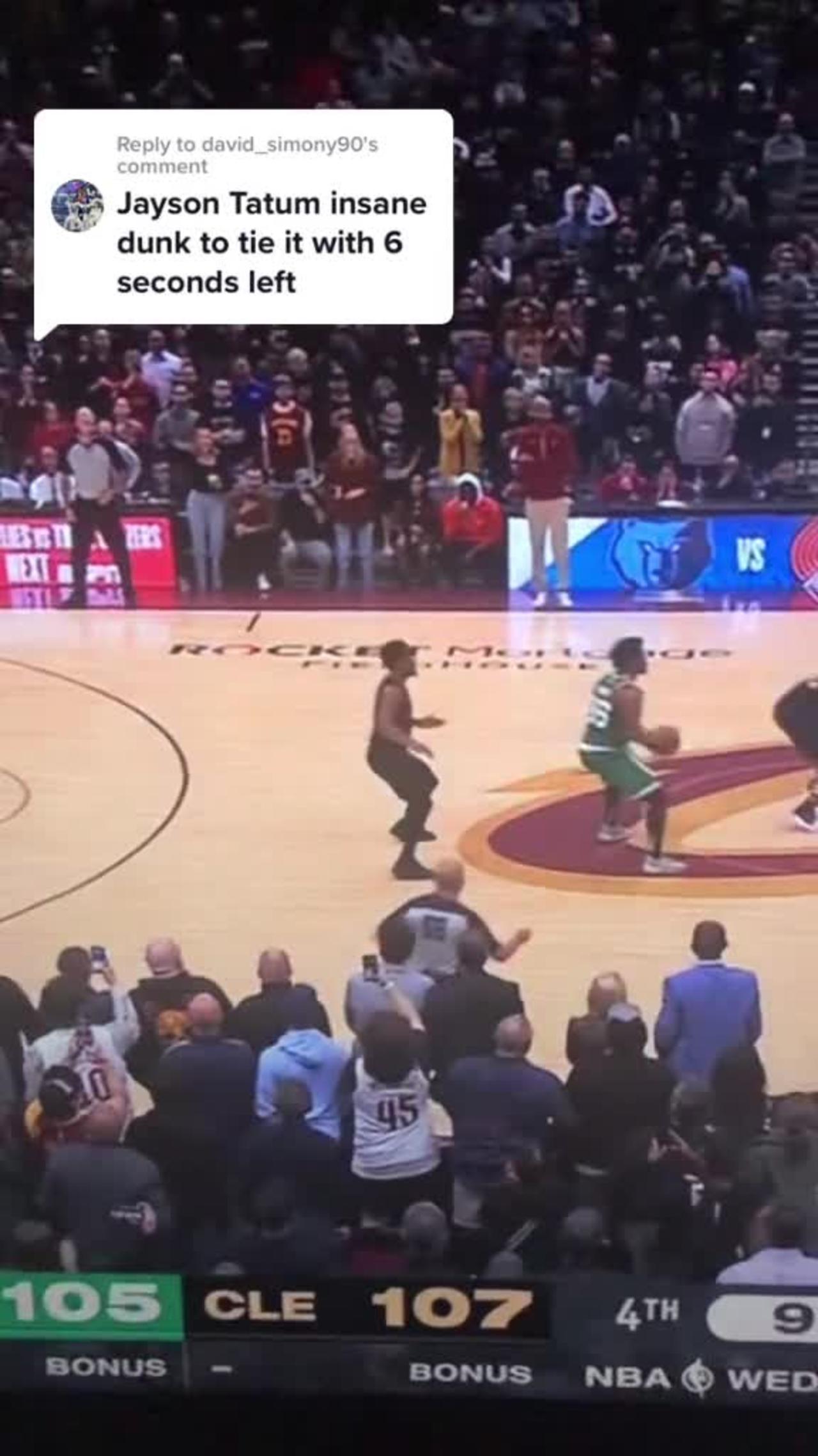 Jayson Tatum insane dunk to go into overtime. Boston Celtics vs Cleveland Cavaliers