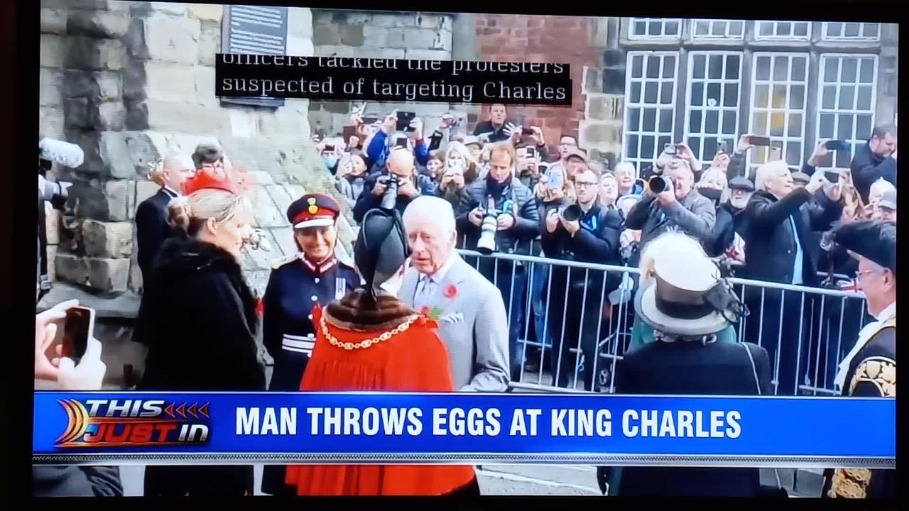 MAN THROWS EGGS AT KING CHARLES III