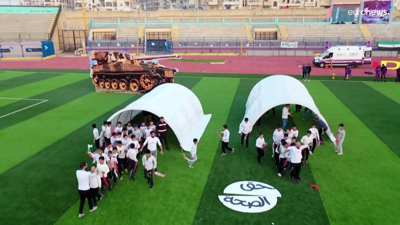 Children in Syrian city of Idlib hold their own World Cup
