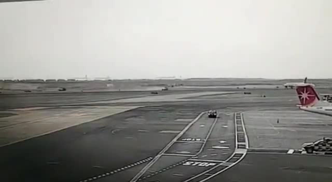 In Peru, an airplane taking off collided with a passing car at the airport.