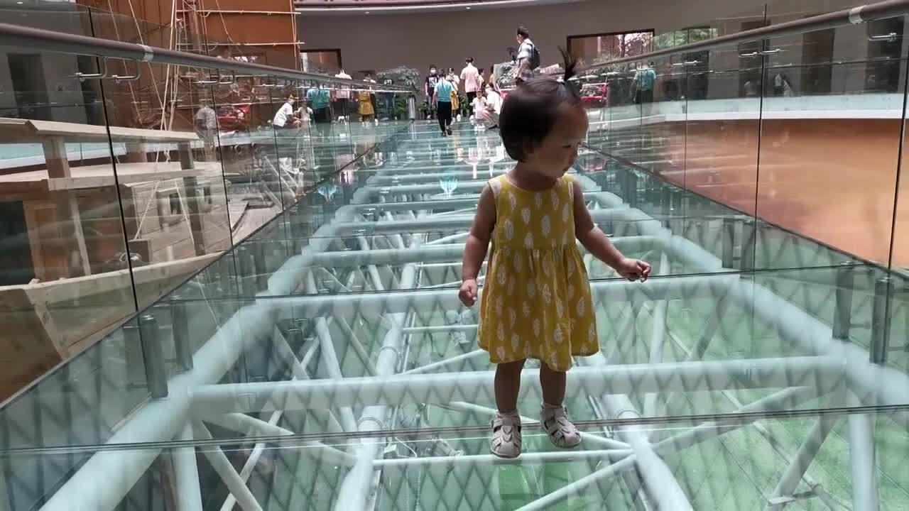 Baby Is Afraid To Walk On A Glass Bridge_ It Takes Courage To Walk On A Glass Bridge#shorts