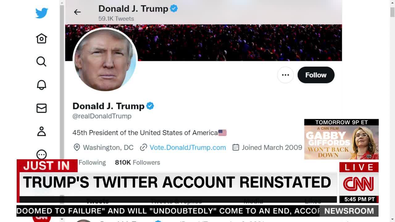 Donal Trump's Twitter account reinstated
