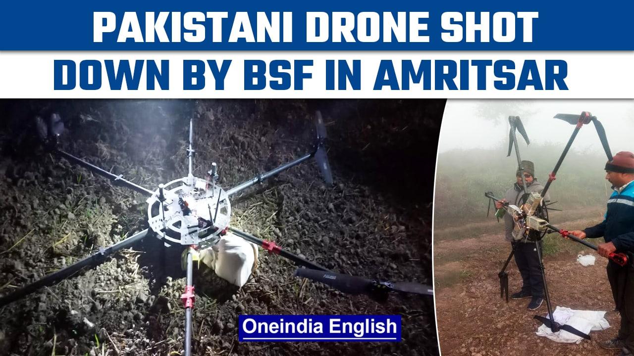 BSF shoots down Pakistani drone along border near Amritsar, recovers done | Oneindia News*News