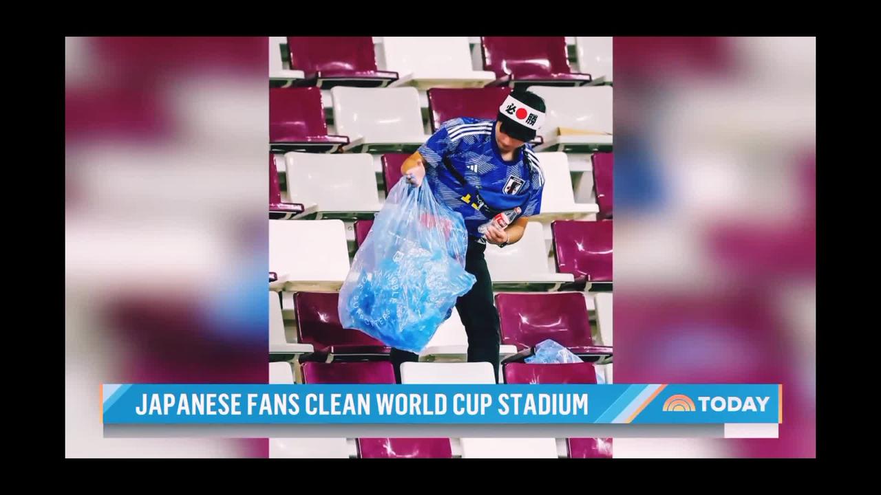 Japan soccer fans cleans up stadium after Japan VS German