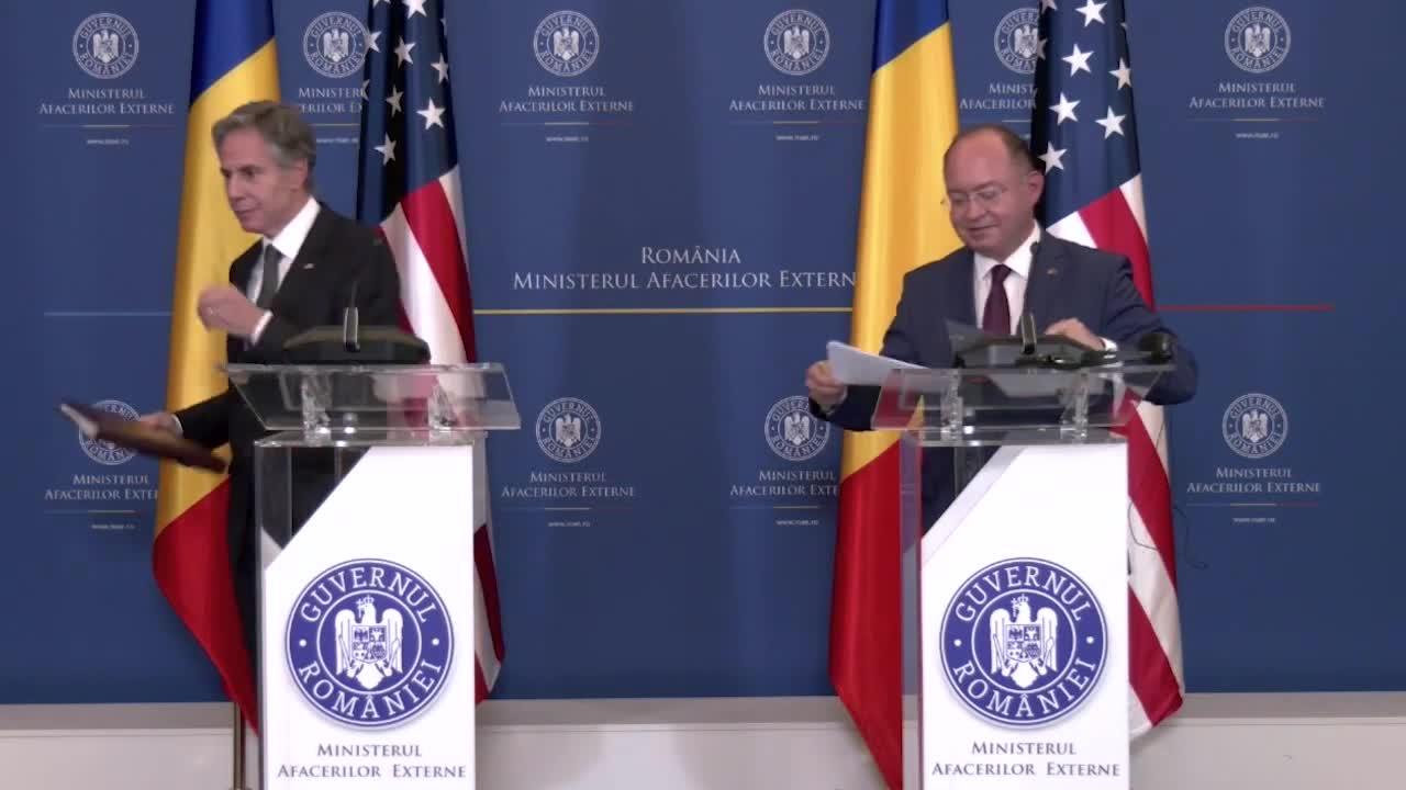 Secretary Blinken holds a joint press availability with Romanian Foreign Minister Bogdan Aurescu