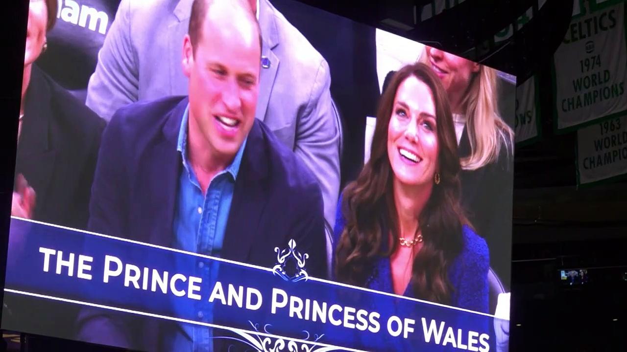 William and Kate shown on the big screen at Celtics game
