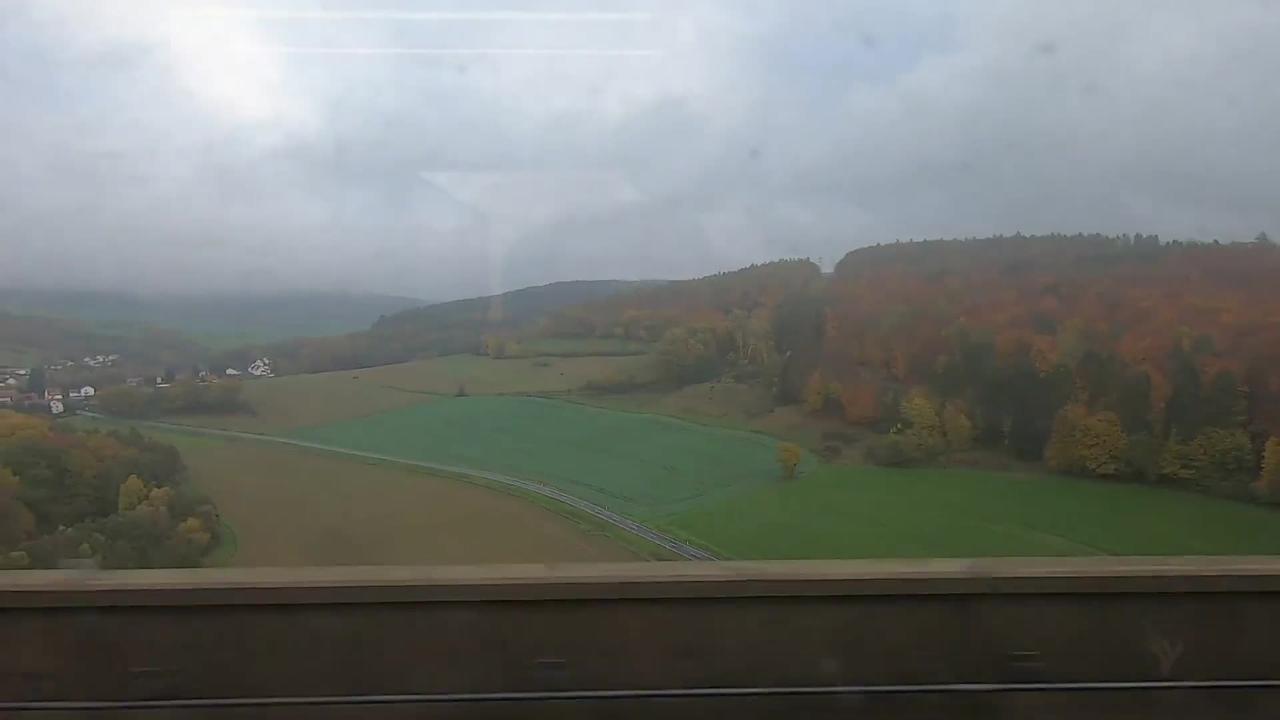 German countryside & farmlands at 300 km/hr on Deutsche Bahn's ICE train