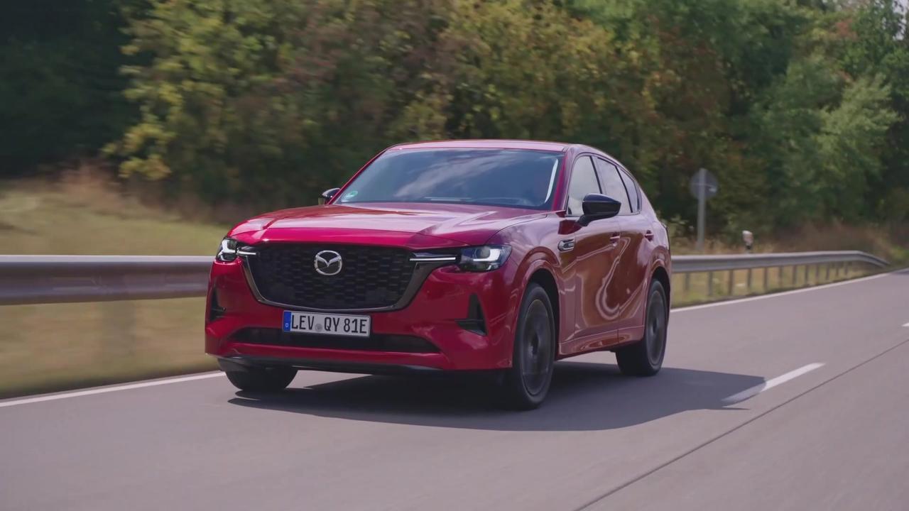 All-new 2022 Mazda CX-60 in Soul Red Crystal Driving in Germany