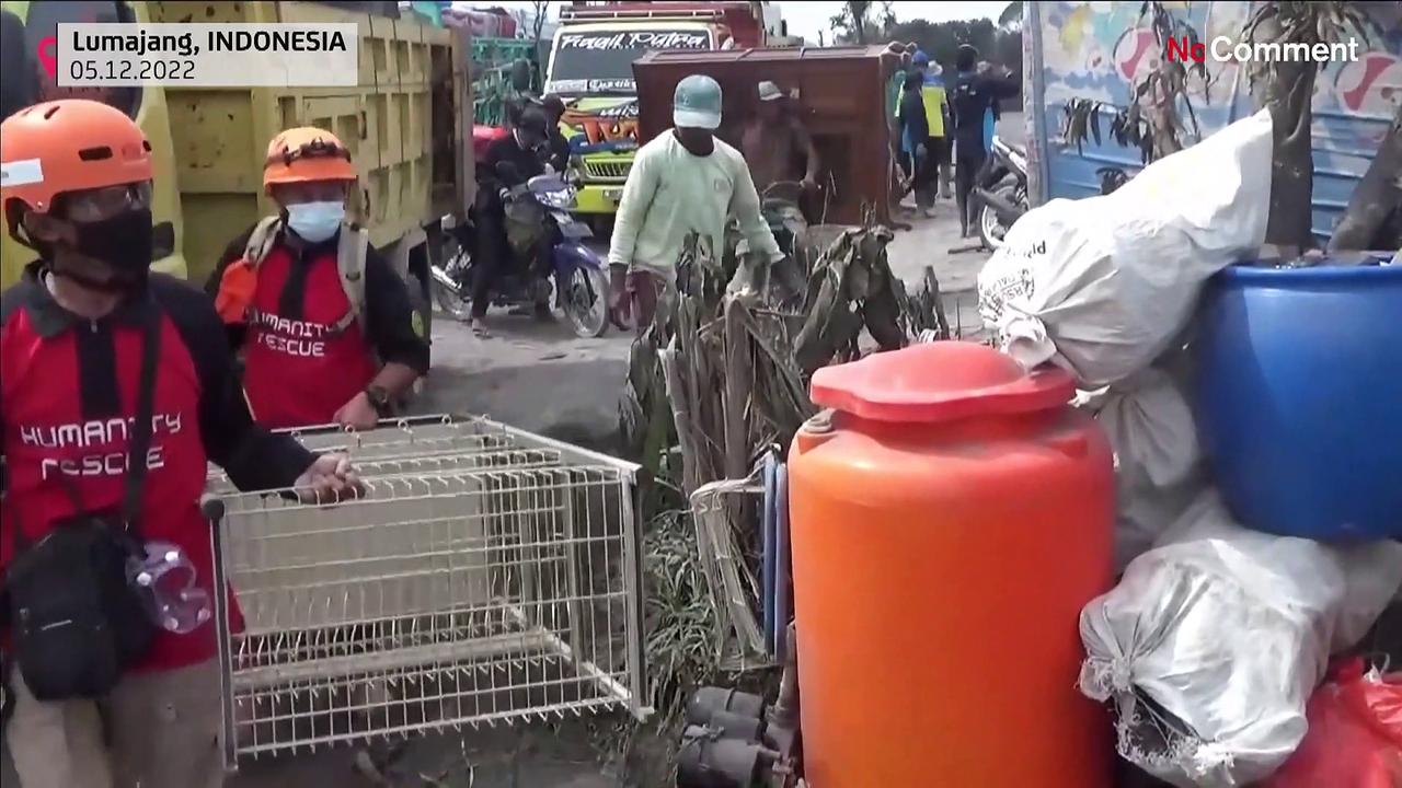 Watch: Locals recover items and rescue livestock after volcano eruption in Java
