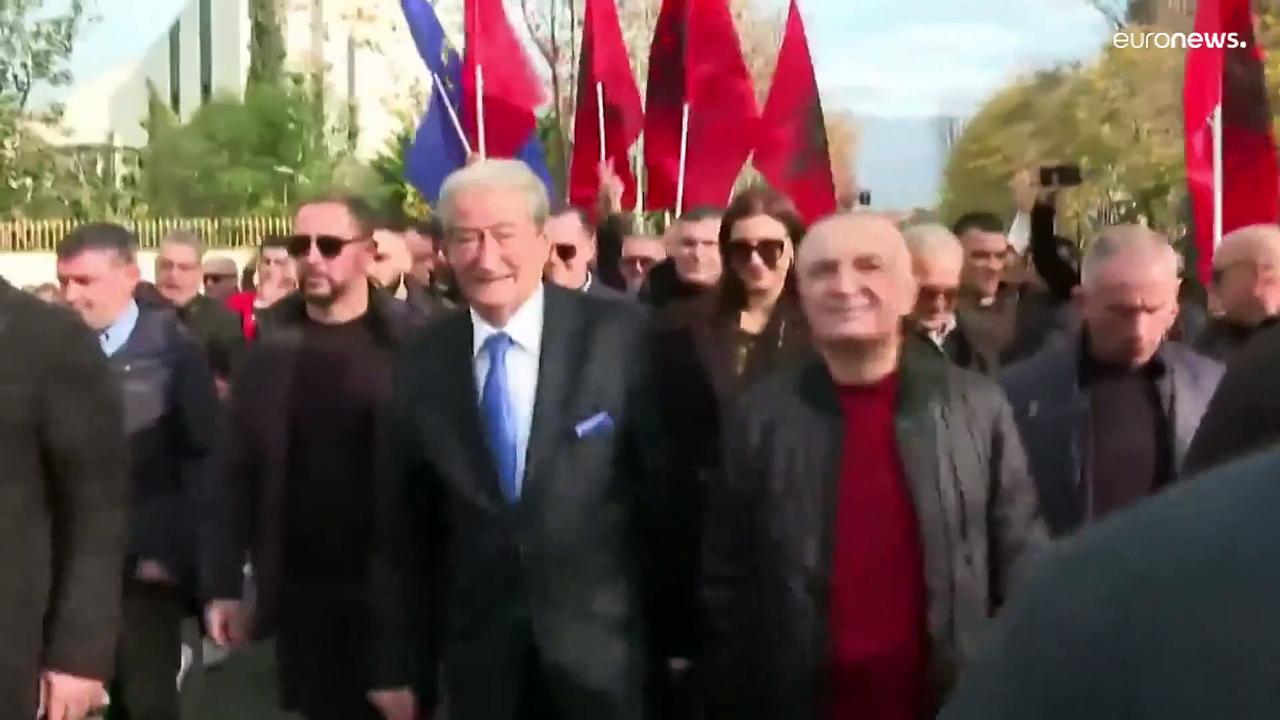 Albanian opposition leader attacked during anti-government protest