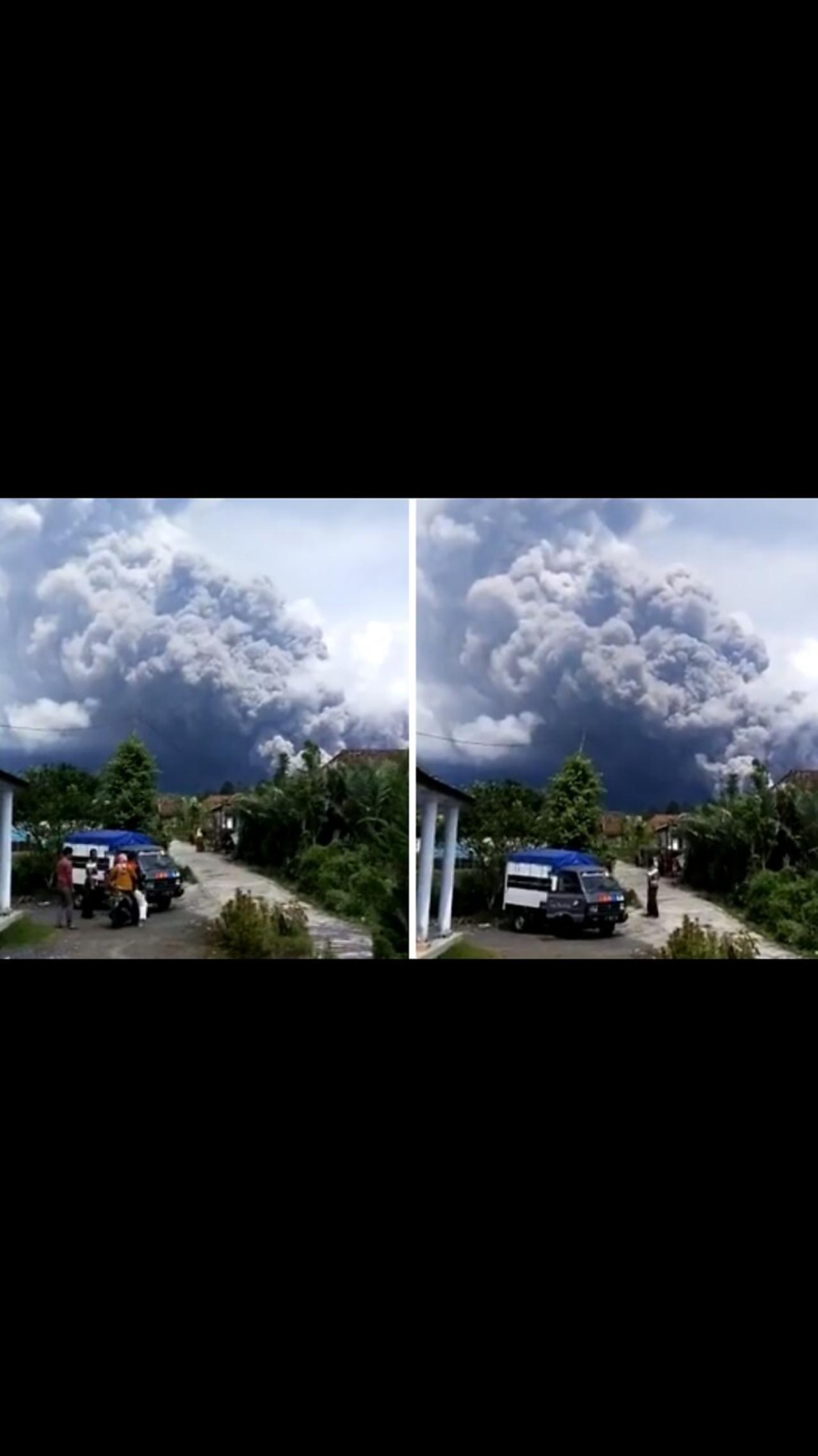 Semeru Volcano in Indonesia erupts into the sky