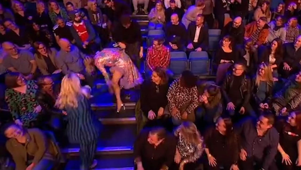 Watch Holly Willoughby fall down stairs in Celebrity Juice tumble