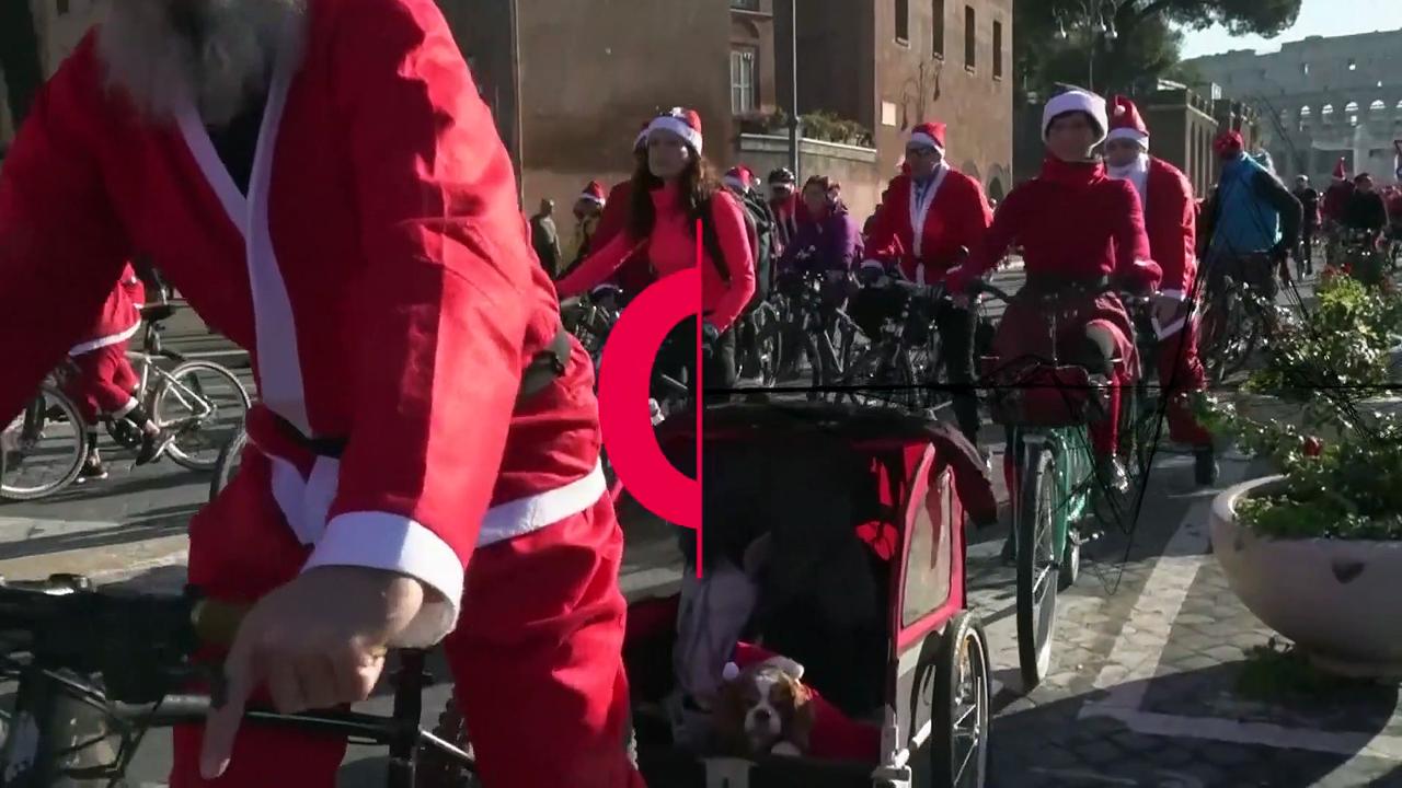 WATCH: Almost 1,000 cycling santas gather in Rome