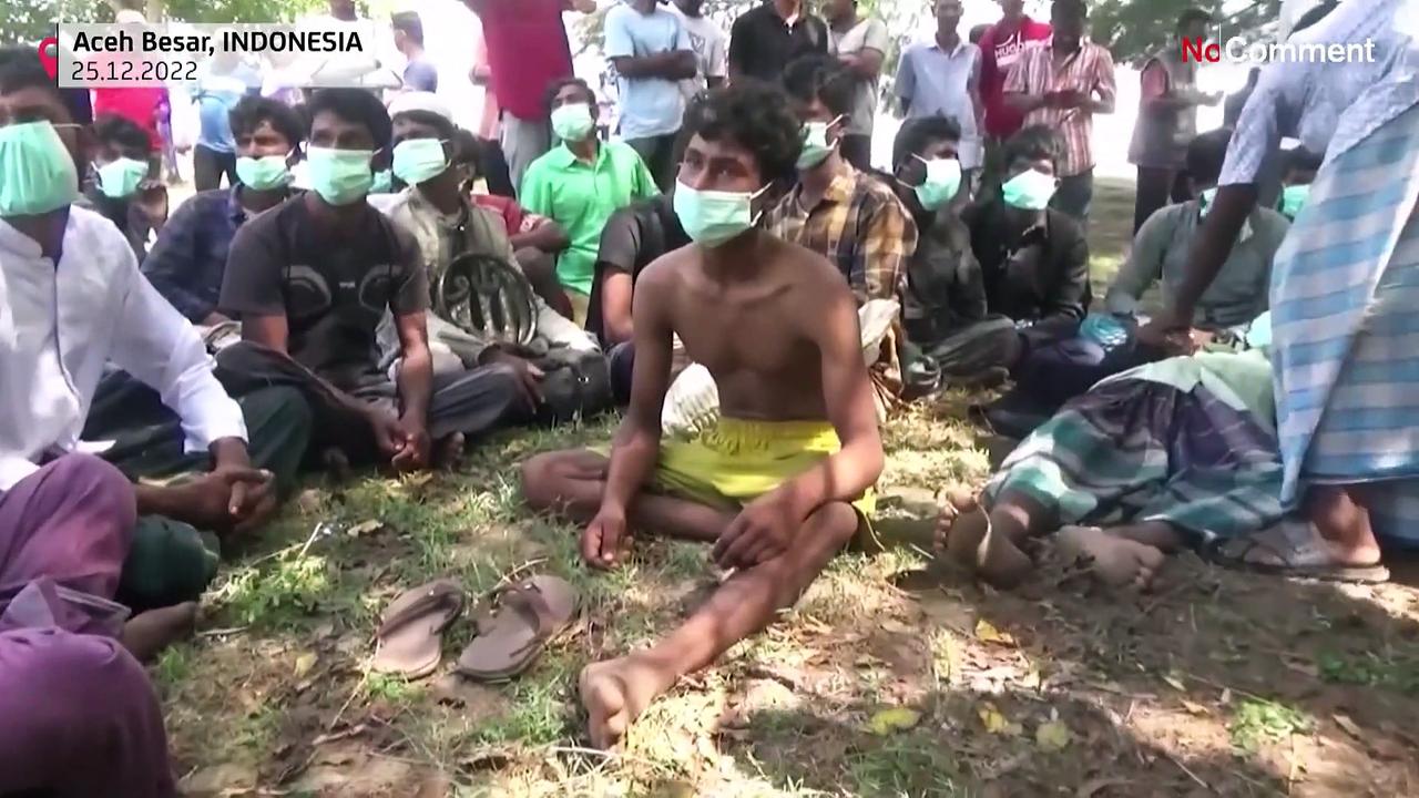 Watch: Boat with dozens of Rohingya men lands in Indonesia
