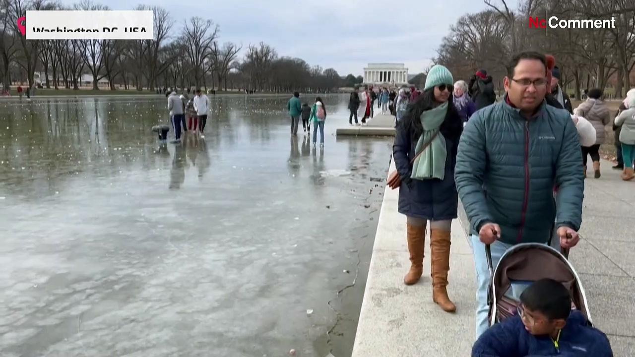 Watch: Reflecting Pool in US capital covered with ice as historic storm hits