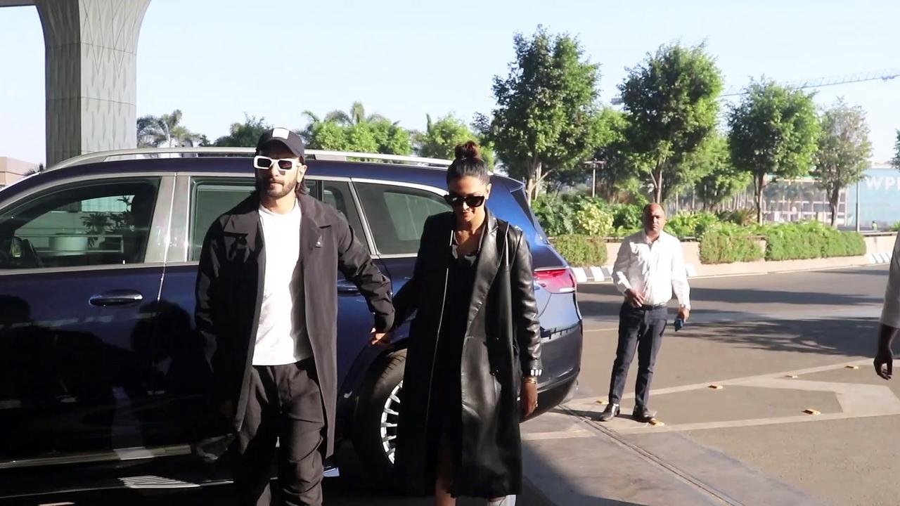 Ranveer Singh, Deepika Padukone make stylish appearance at the airport