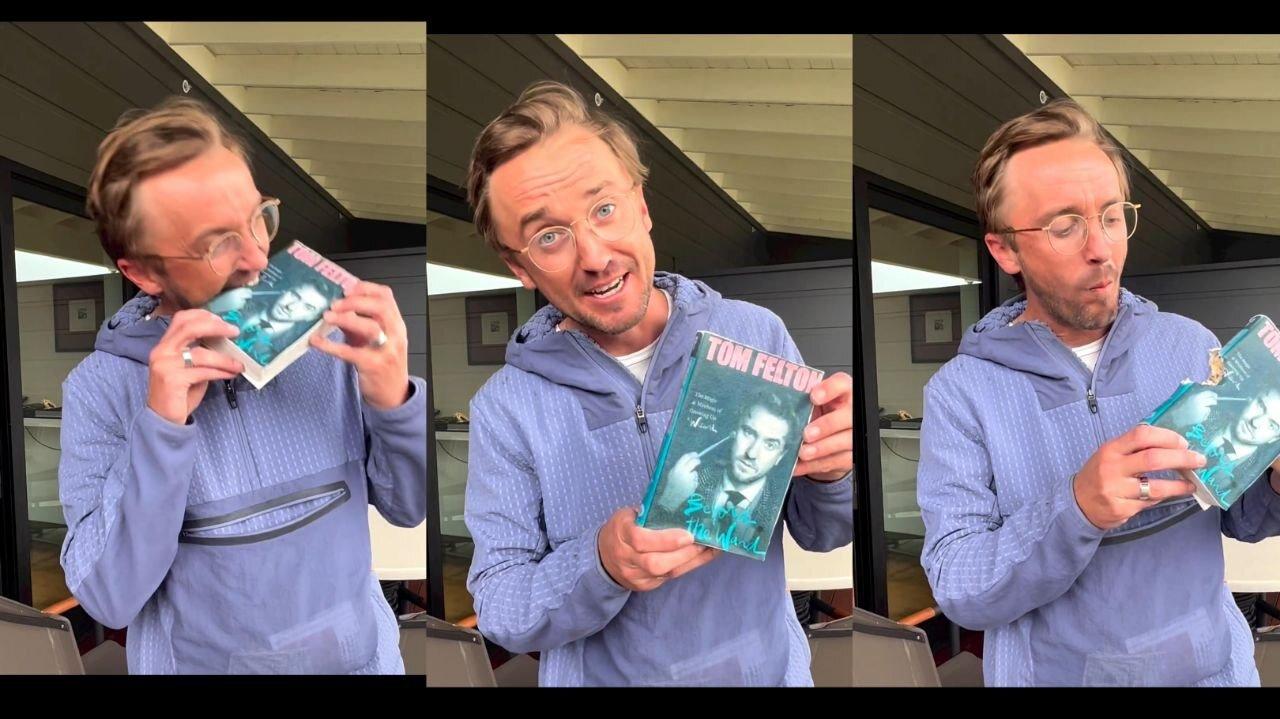 Tom Felton Eating His Book Beyond the Wand The Magic and Mayhem of Growing Up a Wizard