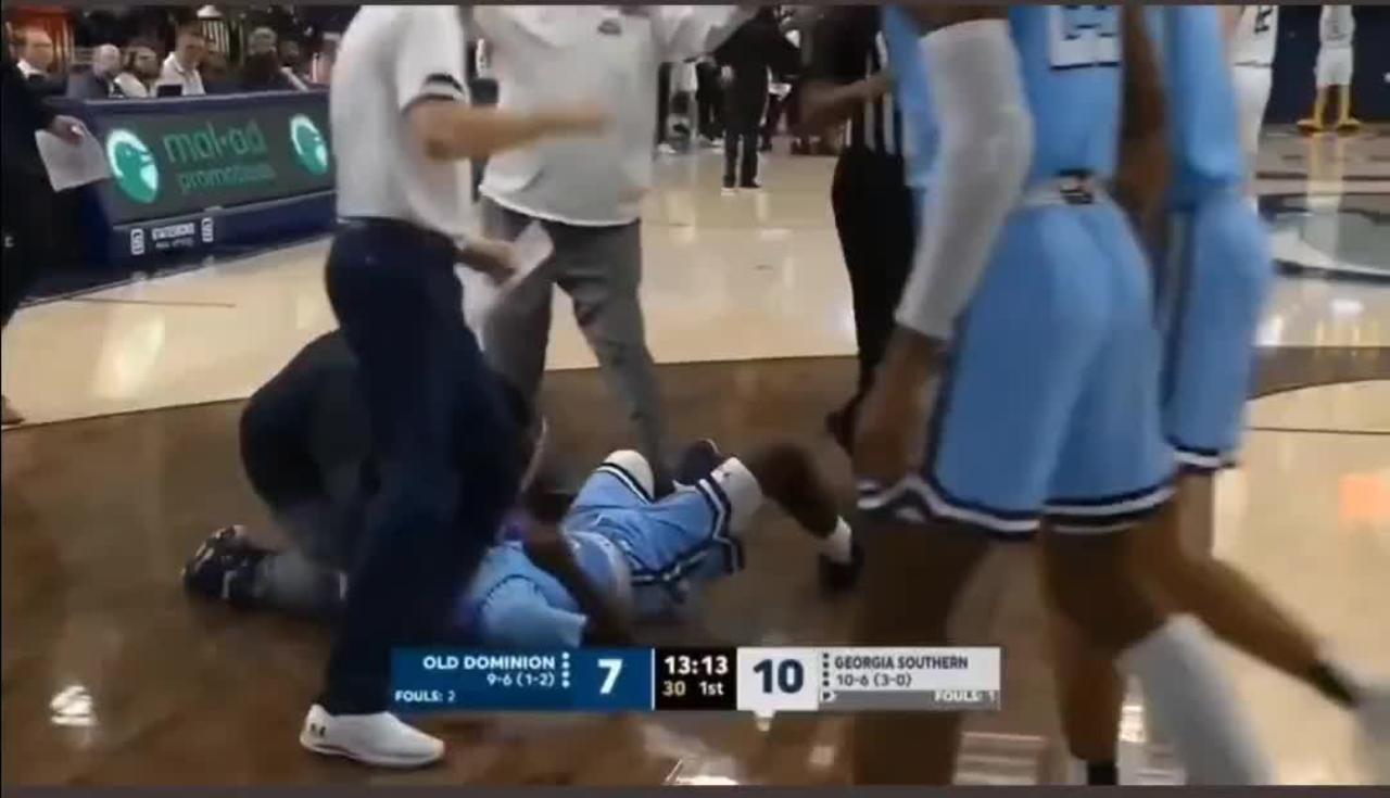 Old Dominion men's basketball player, Imo Essien collapses during game vs Georgia Southern