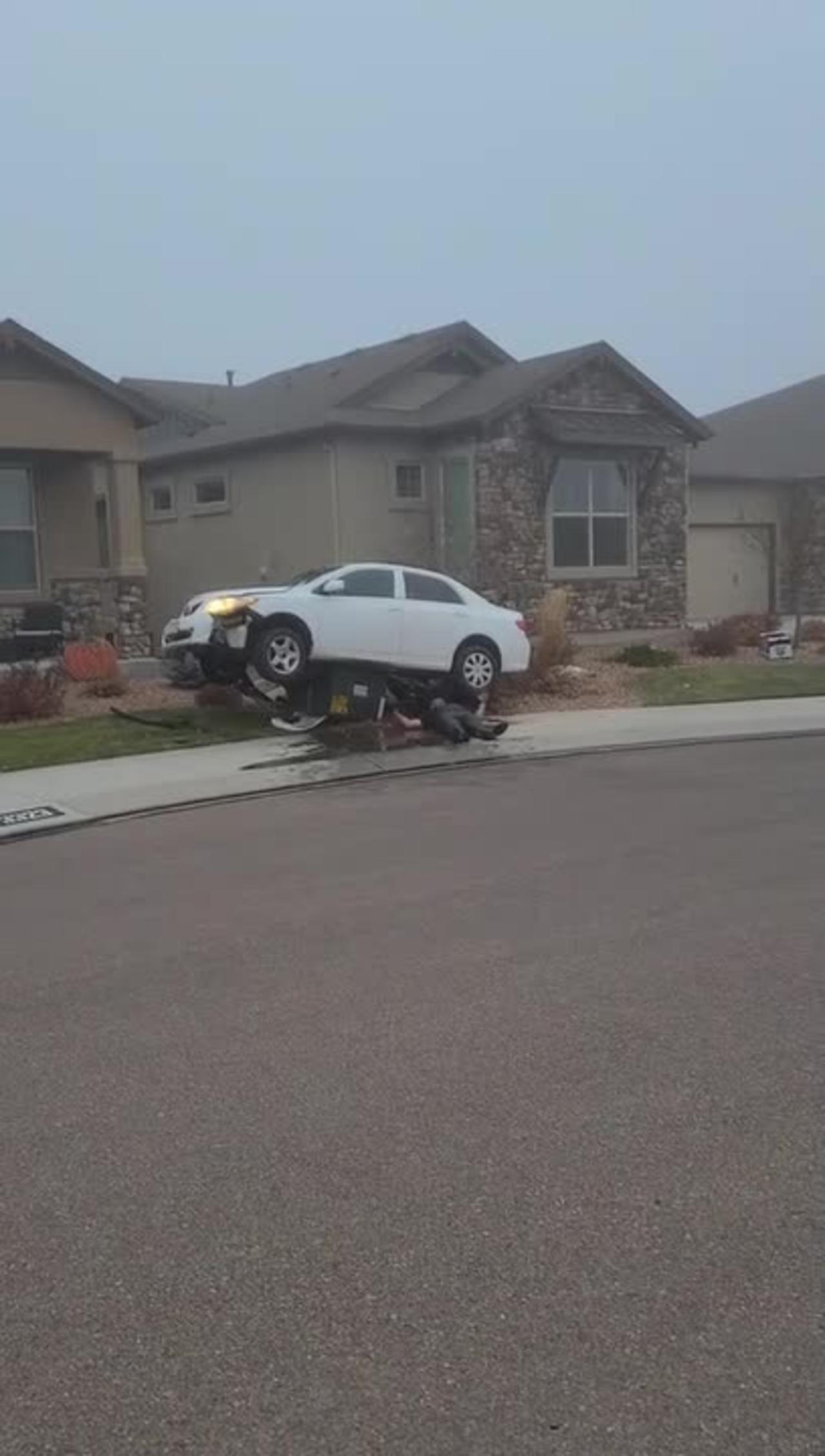 Drunk Man Slips and Falls on Sidewalk After Crashing His Car