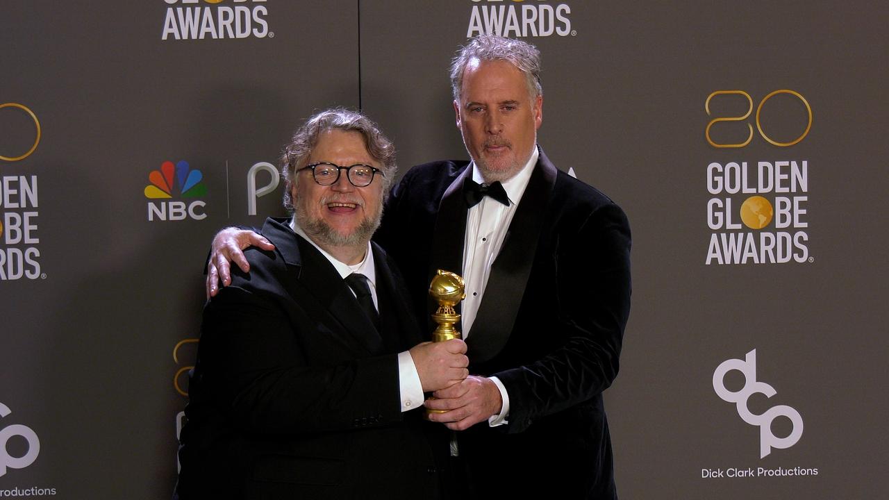 Guillermo del Toro, Mark Gustafson 2023 Golden Globes Press Room