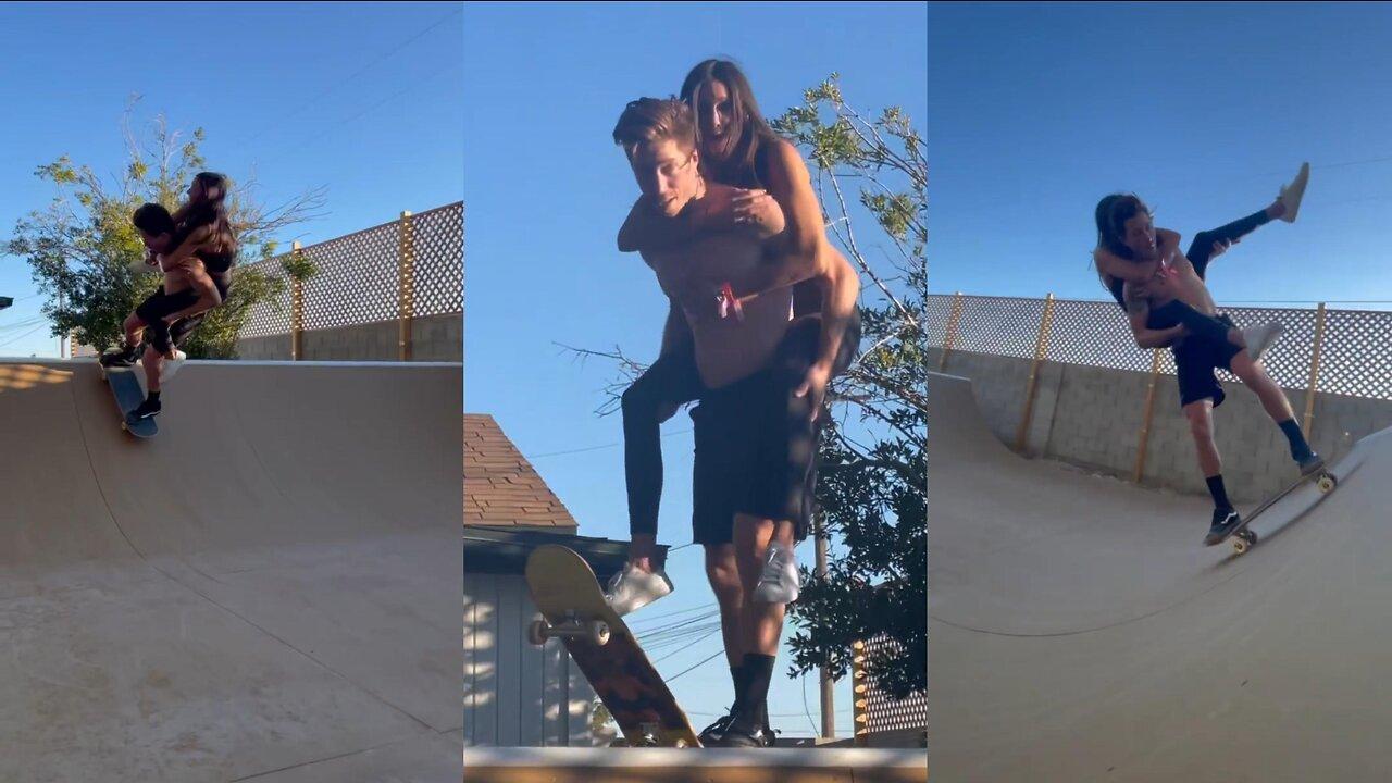 Shaun White Shows Skateboarding Skills Carrying Girlfriend Nina Dobrev