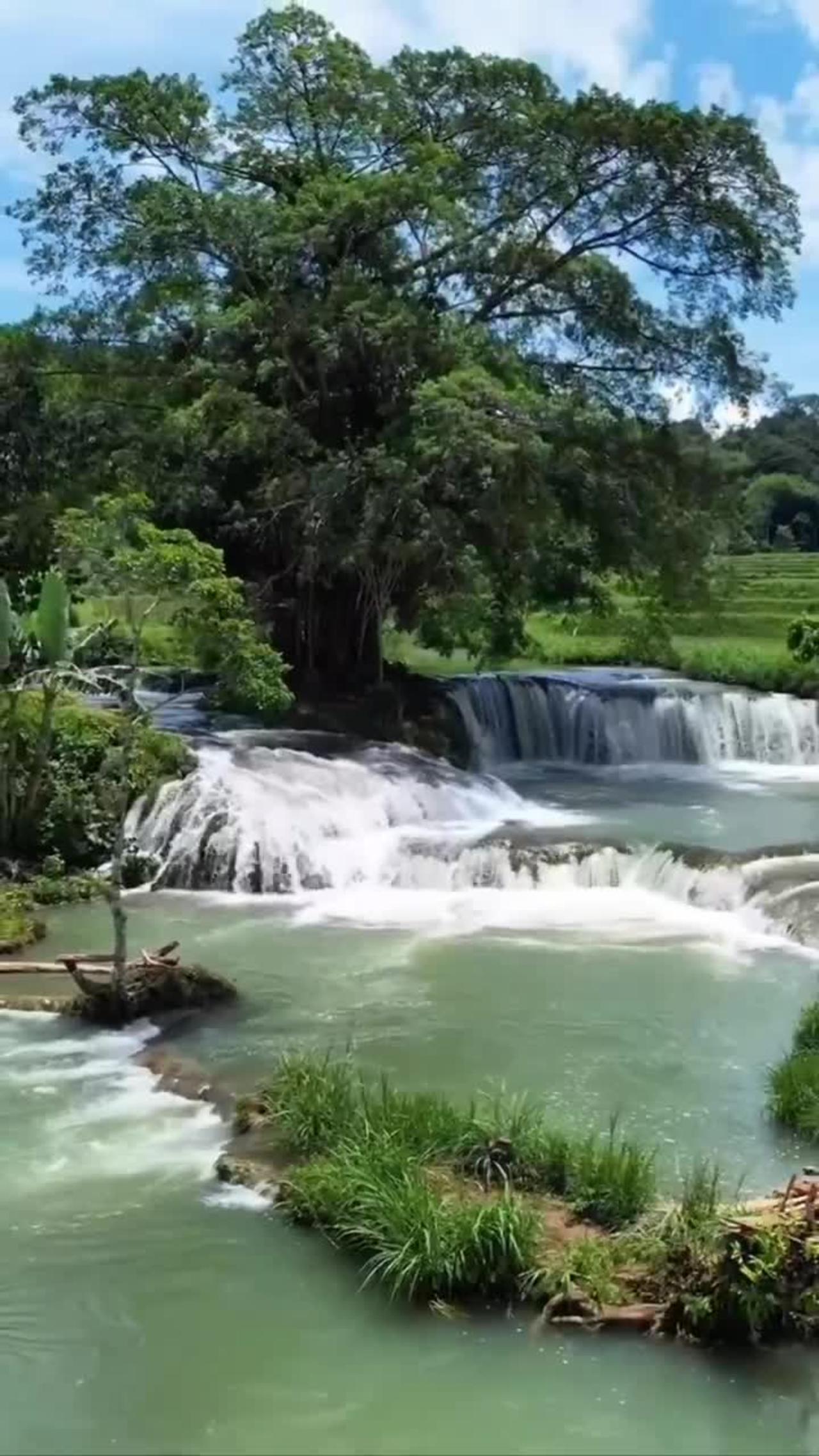 view waterfall in lombok indonesia