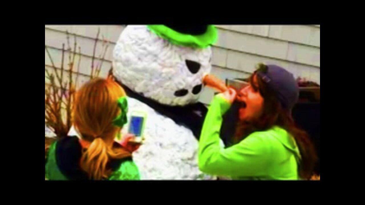 Scary Snowman Pranks Saint Patricks Day Parade.