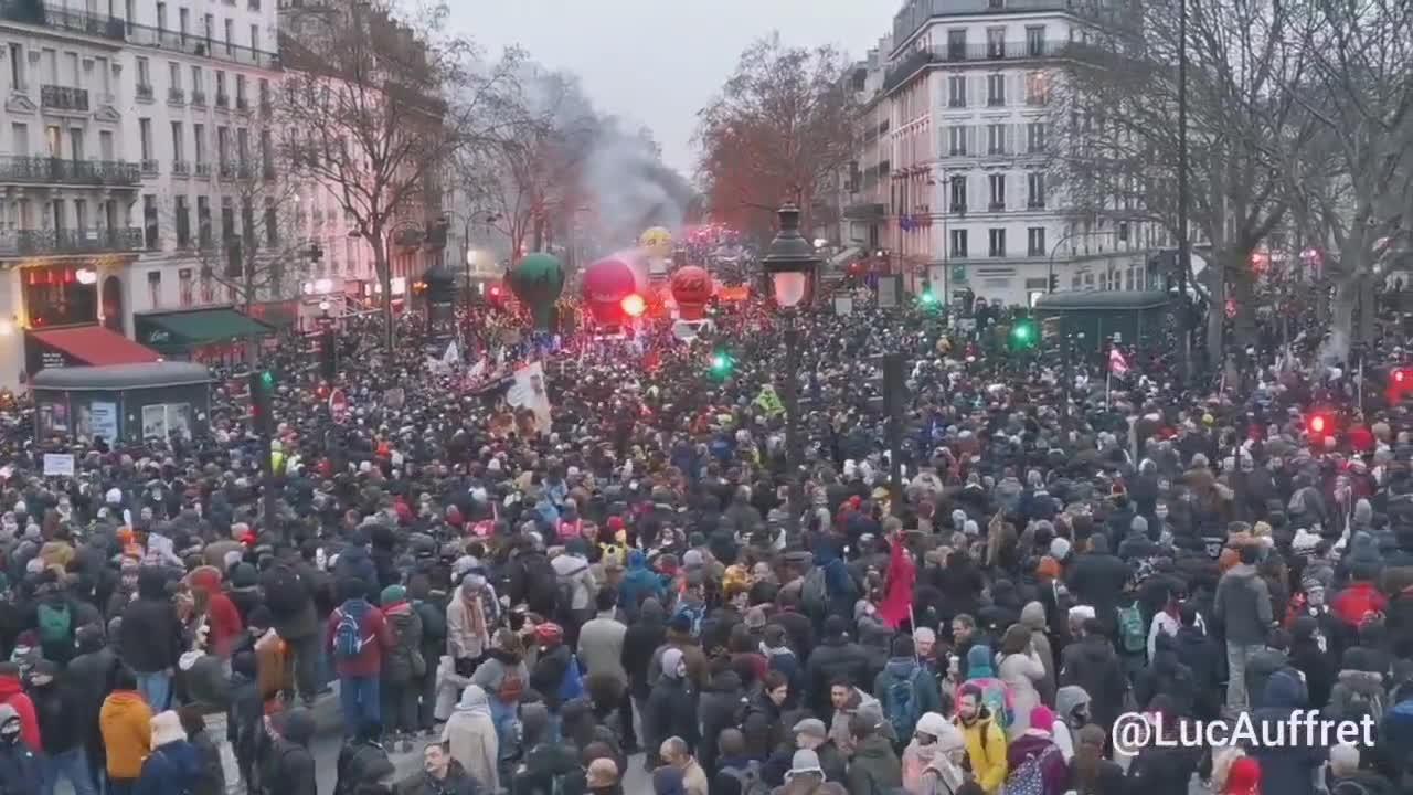 Massive protest in Paris, France against the pension reform