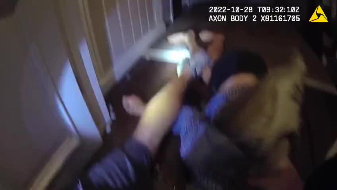 Police body cam of David DePape attacking Paul Pelosi