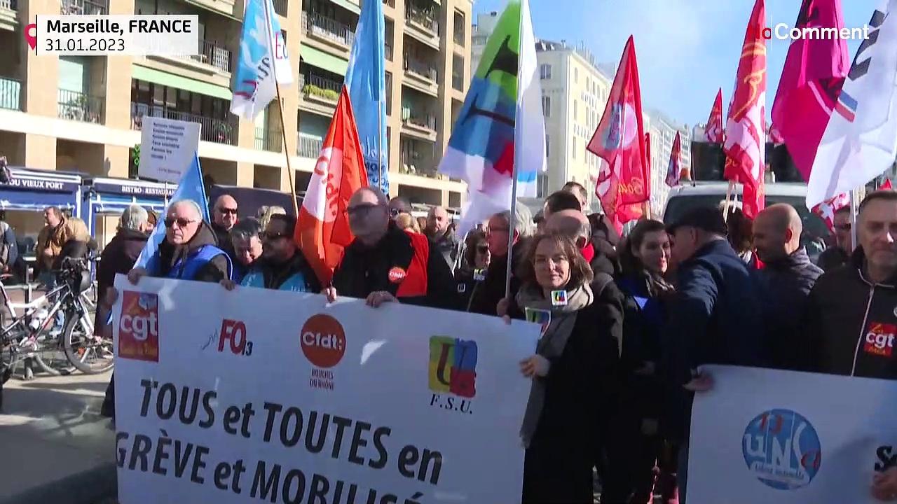 Watch: Thousands of strikers in Marseille protest over pension reforms