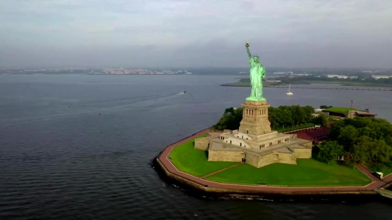 Beautiful Aerial Shot Of The Statue Of Liberty New York