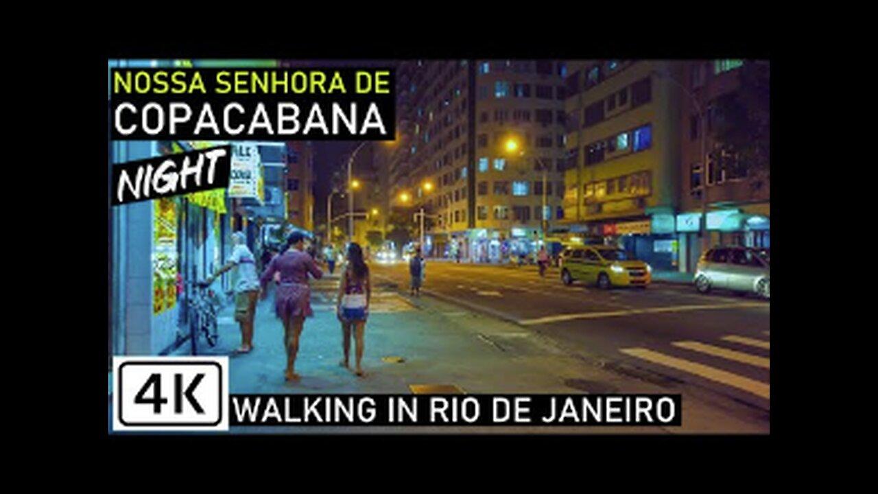 Walking in Copacabana- Nossa Senhora de Copacabana at Night - Rio de Janeiro, Brazil -【4K】Binaural.
